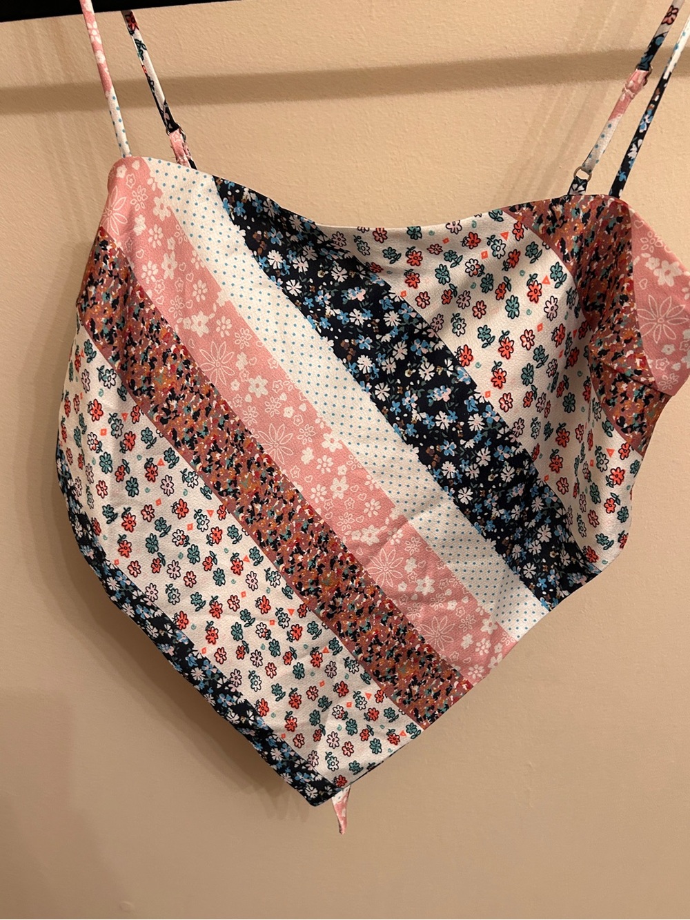 Princess Polly Pink & Navy Floral Patchwork Cowl Crop Top